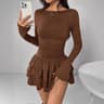 Elegant Slim Fit Mini Dress With Cascading Ruffles And Flare Sleeves  Perfect For Winter Parties 5
