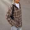 Cozy Casual Plaid Shirt For Women  Loose Winter Lapel Button Coat Vintage Khaki Full Sleeve Streetw 4