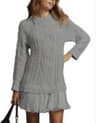 Long Sleeve Twist Knitted Sweater Dress Ruffle Chiffon Pleated ALine Fall Dress For Women  Warm Pul 3