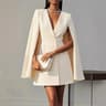 Elegant Vneck Shawl Cape Sleeve Blazer Dress  Double Breasted Office  Party Dress 0