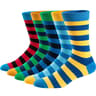 Mens Fun Dress Socks Colorful Striped Combed Cotton Novelty Socks For Cool Breathable Casual Wear 9