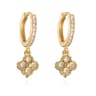 Gold Plated Huggie Hoop Earrings With Crystal Zirconia Flower Dangle 9