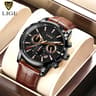 Mens Chronograph Watch Waterproof Quartz Leather Business Watch 11