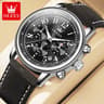 Mens Chronograph Watch With Moon Phase Luminous Dial And Leather Strap 6