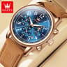 Mens Chronograph Watch With Moon Phase Luminous Dial And Leather Strap 8