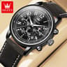 Mens Chronograph Watch With Moon Phase Luminous Dial And Leather Strap 10