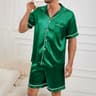 Men Satin Summer Sleepwear Pajama Set ButtonDown Shirt  Elastic Waist Shorts Comfortable Pajamas Fo 3