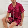 Men Satin Summer Sleepwear Pajama Set ButtonDown Shirt  Elastic Waist Shorts Comfortable Pajamas Fo 6