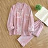 Womens New Spring Pajamas Suit Cotton Crepe TwoPiece LongSleeved Trousers Flower Leaves Home Clothe 5