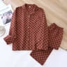 Womens New Spring Pajamas Suit Cotton Crepe TwoPiece LongSleeved Trousers Flower Leaves Home Clothe 8
