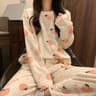 Womens Winter Home Clothes Set Thiened Long Sleeve Coral Fleece Pajamas Cute Cartoon Print Sleepwea 5