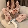 Womens Winter Home Clothes Set Thiened Long Sleeve Coral Fleece Pajamas Cute Cartoon Print Sleepwea 7