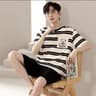 2 Piece Set Sleepwear Men Large Size Youth Pajamas Striped Bear Home Wear Man Nightwear Loungewear  4