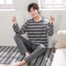 New Summer Mens Pyjamas Black Plaid Trousers LongSleeved TwoPiece Set Large Size Youth Home Wear Su 1