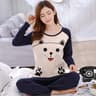 Women Autumn Thin Pyjamas Set Round Neck Bear Pajamas Teacup Cat Full Sleepwear Tops Lovers Pajama  8