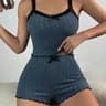 Summer Womens Ribbed Knit Pajama Set Lace Trim Bow Cami Top Lettuce Hem Shorts Soft Cute Sleepwear  2