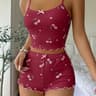 Summer Pajama Set For Women Ribbed Backless Crop Top  Shorts Heart Print  Bow Detail 1