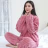 Women Casual Pajama Sets Autumn Solid Warm Thicken Velvet Ribbed Fleece Set 2
