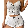 Womens Cute Heart Print Pajama Set Ribbed Sleepwear With Bow Detail Soft Comfortable Loungewear Pj  2