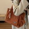 Retro Multi Pockets Handbag Solid Color Shoulder Bag Simple Corduroy Tote Bag For School Work Shopp 3