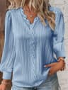 Chic Women Shirt Elegant Summer Hollow Lace Patchwork Blouse V Neck Long Sleeve Shirt Plain Lace Ca 2