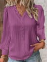 Chic Women Shirt Elegant Summer Hollow Lace Patchwork Blouse V Neck Long Sleeve Shirt Plain Lace Ca 4