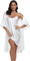 Sexy Silky Womens Silk Satin Pajamas PJ Robe Set With Chemise Nightgown Elegant Sleepwear 1