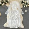 Sexy Embroider Edge Kimono Bathrobe Dress Wedding Long Robe With Mesh Sleeves Silk Satin Sleepwear  2