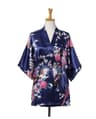 Silk Satin Lace Up Kimono Yukata Peacock Print Short Sleepwear Nightgown Robe Costume For Women 2