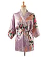 Silk Satin Lace Up Kimono Yukata Peacock Print Short Sleepwear Nightgown Robe Costume For Women 4