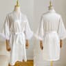 White Bride Wedding Robe With Feathers Satin Peignoir Gowns Sexy Bridesmids Kimono Short Bridal Bat 2