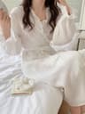 New Womens LongSleeved Robe Spring And Summer Solid Color Pajamas Girls Sweet Ins Wind Ruffled Thin 4