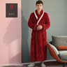 Winter Lovers Solid Flannel Bathrobe Set Thicken Long Robe For Couples Gown Nightwear With Pocket I 4