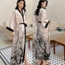 Sexy Rayon Black Print Flower Long Robe Summer Half Sleeve Bathrobe Gown Comfortable Nightgown For  6