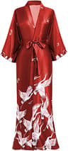 Soft Satin Nightgown Sleepwear Print Crane Lady Bathrobe Gown Women Wedding Robe Loose Vneck Long N 2