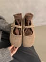 Ladies Wool Mary Jane Shoes Fashion Square Toe Fleece Ballet Flats Winter Warm Elegant Plush Loafer 5