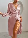 Womens Belted Satin Robe Elegant Solid Color Silky Comfort Bathrobe Loungewear For Ultimate Relaxat 1