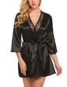 Women Sexy Lace Satin Robe Black Plus Size Sleepwear Nighty Soft Comfortable Short Nightgown Bathro 5