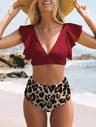 Fashionable Leopard Print Bikini High Waist Swimwear Ruffle Cuffs Bikini Sets For Women Beachwear 1