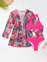 High Waist Swimwear Bikini For Women Halter Print Swimsuit With Kimono Beachwear Bathing Suit 7