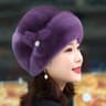 Mink Fur Caps For Women Winter Earflap Fisherman Hat Floral Basin Earwarmer 0