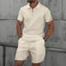 Mens Summer Waffle Knit Zip Up Shorts Set Casual Matching Outfit 2