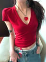 Retro Chic V Neck Womens Crop Top Slim Fit Summer Tee 0
