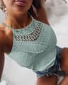 Boho Chic Crochet Halter Top Tie Back Open Knit Summer Camisole For Women 0