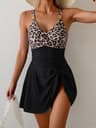 Color Wave Cross Back One Piece Swimdress For Women Adjustable Strap Beach Swimsuit 2
