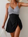 Color Wave Cross Back One Piece Swimdress For Women Adjustable Strap Beach Swimsuit 4
