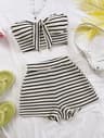 Butterfly Accent Striped Shorts Set For Women Elegant Vacation Outfit Set With High Waisted Shorts 0