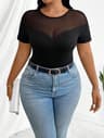Mesh Sheer Fitted Top For Women Short Sleeve Round Neck Fashion Tee 0