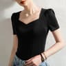 Elegant Cotton V Neck Bubble Sleeve Womens Summer T Shirt 0