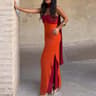Elegant Color Block Halter Maxi Dress High Waist Hollow Out Vacation Dress For Summer Evenings 0
